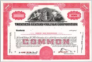 Twentieth Century Fox Film Corp muestra certificado de stock estudio de películas - Imagen 1 de 2