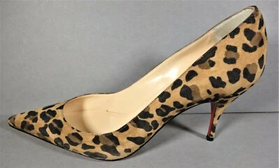 LOUBOUTIN 37.5 CLARE 80 Leopardo Gamuza Caramelo Bombas Tacones Punta Zapatos NUEVO Foto 1 de 4