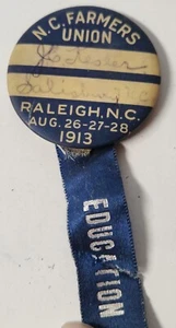 Vintage 1913 North Carolina FARMERS UNION Button - Picture 1 of 3