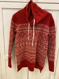 Eddie Bauer Woman's Wool Blend Red Cowl Neck Fair Isle Print Sweater Size S - Picture 1 of 3