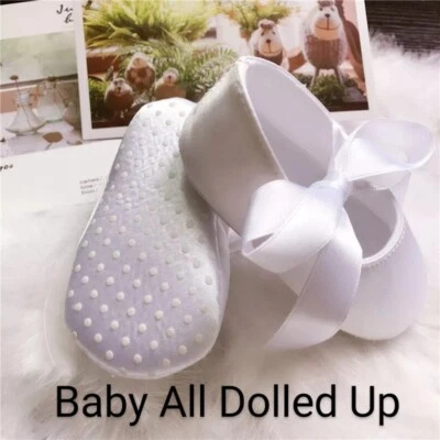 Baby And Toddler Satin White Shoes For Christening, Blessings, Or Baptisms - Image 1 of 4