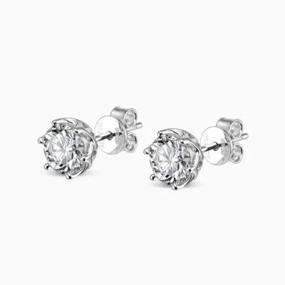 0.5/1/2CT Moissanite Stud Earrings 925 Sterling Silver 14K White Gold Plated GRA - Image 1 of 4