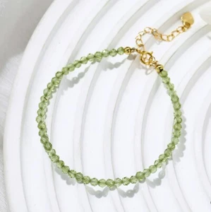 Natural Peridot Stone Dainty Bracelet Olive Green Bracelet Handmade Minimalist - Picture 1 of 6
