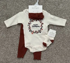 NWT Starting Out Infant Baby Girl "My First Thanksgiving" Outfit Bow Sz 0/6m - Picture 1 of 3