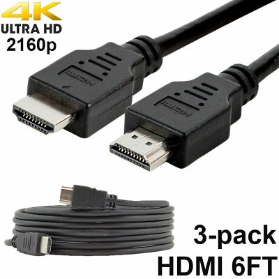 Pack of 3 Digital High-Speed 1.4 HDMI Cables PVC 2160p Black Cord (6 feet) - Image 1 of 4