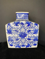 Large Ceramic Cobalt Blue and White Square Decorative Vase