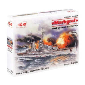 Kit modelo barco plástico ICM S017 escala 1:700 acorazado alemán "Markgraf", Primera Guerra Mundial - Imagen 1 de 20