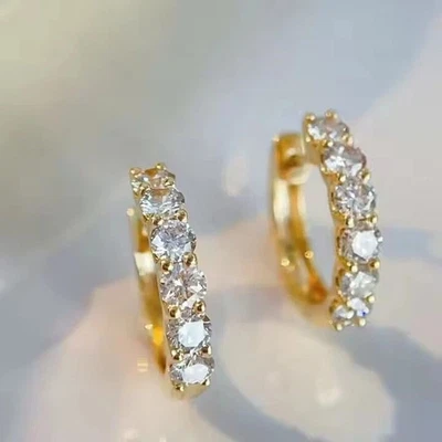 2Ct Round Cut Lab Grown Diamond Huggie Hoop Earrings For Women's 14K Yellow Gold - Image 1 of 4