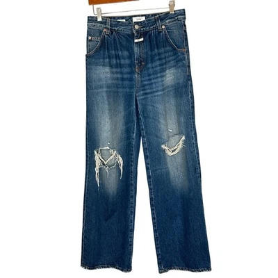 Pantalones de mezclilla CERRADOS Nolin desgastados pierna ancha algodón orgánico Italia talla 26 Free People Foto 1 de 4