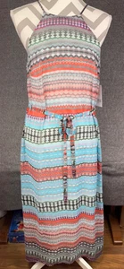 Donna Morgan Dress Women 6 Multicolor Geometric Tank Sleeveless Sheer Lined Belt - Picture 1 of 7