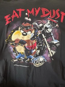 Vintage 90s Taz Tazmanian Devil Rebel Rider Eat My Dust Warner Bros T-Shirt XL - Picture 1 of 6