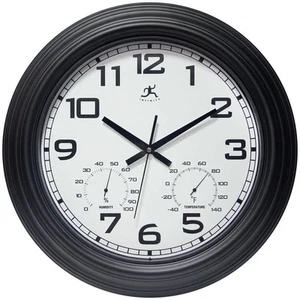 Infinity Instruments Classique Black Wall Clock with Hygrometer and Thermometer - Picture 1 of 7