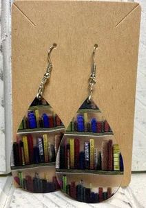 Fashion Jewelry Book Lover Earrings Acrylic Teardrop Shaped Book Shelf Design - Picture 1 of 4