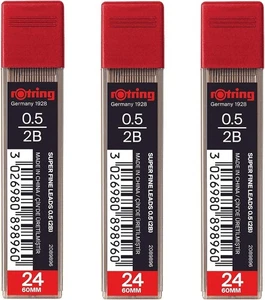 rOtring 0,5 mm 2B Super Polymer Bleistift Minen, 6 Röhren (144 Minen) - Bild 1 von 2