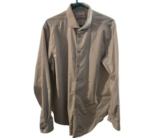 Calvin Klein Shirt Mens L 16.5 34-35 Gray Infinite Non Iron Slim Fit Button Up - Picture 1 of 13