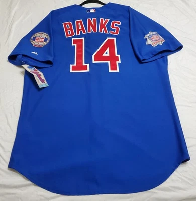 ¡Auténtico! Majestic, 52 2XL, CHICAGO CUBS ERNIE BANKS ON FIELD JERSEY Foto 1 de 4