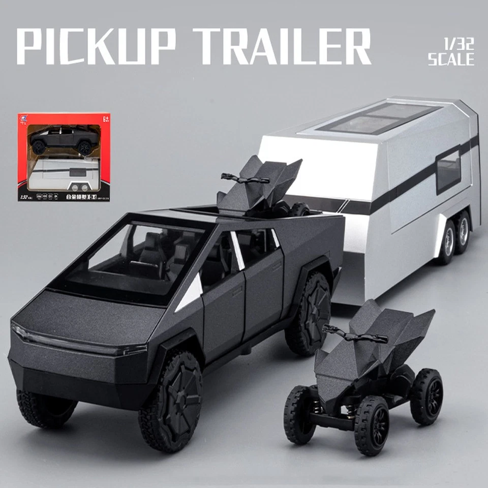 Camioneta pickup 1/32 y remolque juguetes con luz y retroceso aleación diecast coche juguete Foto 1 de 4