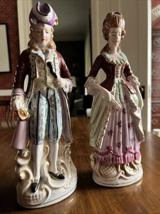 Fabulous Vintage Colonial Couple; Large 12.5"; Japan, Hand-Painted Porcelain - Picture 1 of 24