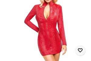 Mini-Kleid/Rot Sexy Dekollete/Gr.XL/Schlangen Wetlook/Gebraucht  - Bild 1 von 2