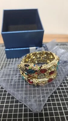 Gold Tone Multi Rhinestones Colorful Snake Cuff Bracelet - NEW - Image 1 of 4