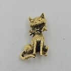 Vintage Gold Toned Textured Sitting Cat with Bow Tie Brooch