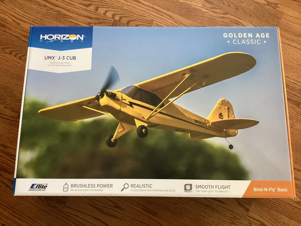 Rare E-flite RC Airplane UMX J-3 Cub BNF AS3X 2.4 GHz EFLU3450 Brushless - Image 1 of 4
