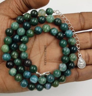 Collar de cuentas redondas de piedra de ágata de musgo verde natural, collar de cuentas redondas naturales Foto 1 de 4