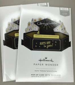 2 Hallmark GRADUATION Congrats GIFT CARD MONEY CHECK Paper Wonder 3D POP UP Card - Picture 1 of 7