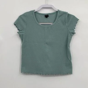 Art Class Girls Fitted Ribbed Shirt Green Ruffle Sleeves Cropped XXL 18 - Picture 1 of 5