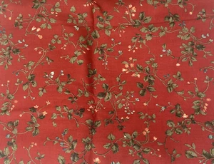 Cranston Home Cotton Fabric Red Burgundy Blue Peach Floral Green Vines 6 Yards - Picture 1 of 4
