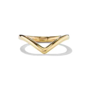 Chic Minimalist V shaped Women Everyday Stacking Ring With Solid 10K Yellow Gold - Picture 1 of 6