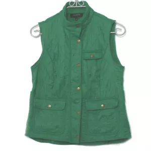 Talbots Womens Green Quilted Fleeve Line Full Zip Snap Pockets Nylon Vest Small - Photo 1/9