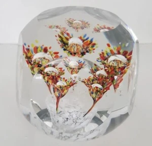 Vintage Art Glass Paperweight Signed J Murphy USA Made Smooth Sides Flowers - Picture 1 of 19