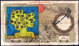 K. HARING:Original 100 Lireschein skizziert & signiert - Serigrafie - Bild 1 von 4