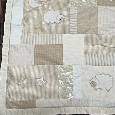 Martex Crib Baby Blanket Quilt Pattern Lamb, moon and star, fleece - Image 1 of 4
