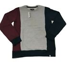 No Retreat Sweater Mens LARGE L Gray Blue Maroon Color Block Vertical Pockets