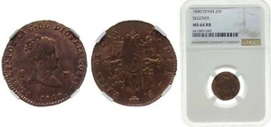Spain 1840 2 Maravedis Copper NGC MS 64 RB - Picture 1 of 1