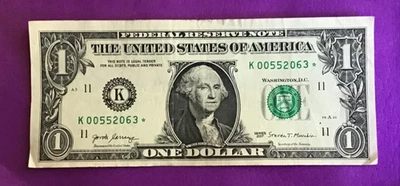 2017 DOLLAR BILL STAR NOTE K 00552063* - Image 1 of 2