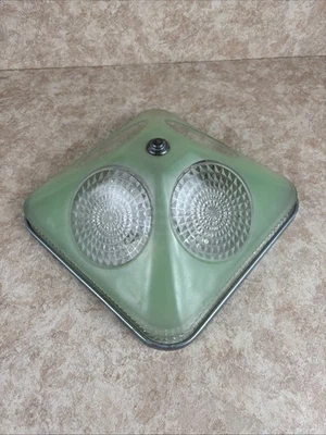Light Fixture-Ceiling Mount-Jade Green-Art Deco-Square-Glass-Bullseye/Starburst - Image 1 of 4