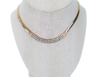 Vintage Swarovski Thick Herringbone Chain Necklace Clear Crystal Bar Pendant SAL - Picture 1 of 10