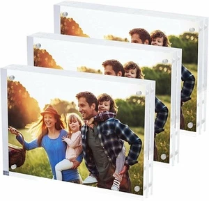 [3-Pack] SimbaLux® Acrylic Photo Frame 5” x 7” Free Standing Magnetic Lock - Picture 1 of 9