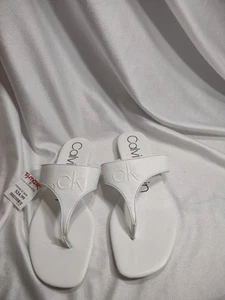 Calvin Klein White CK Signature Flip Flop Thong Casual Sandals. Sz 8 Work Church - Picture 1 of 3