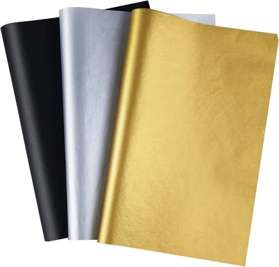 CHRORINE 50 Hojas Papel de Pañuelo Dorado Plata Negro Papel de Envolver a Granel Foto 1 de 4