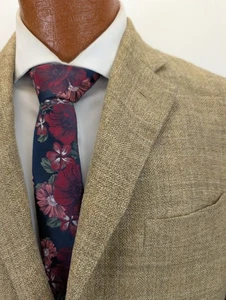 VESTIMENTA men's US 40 R EU 50 Silk Linen Blend Blazer Sport Jacket Tan Italy - Picture 1 of 13