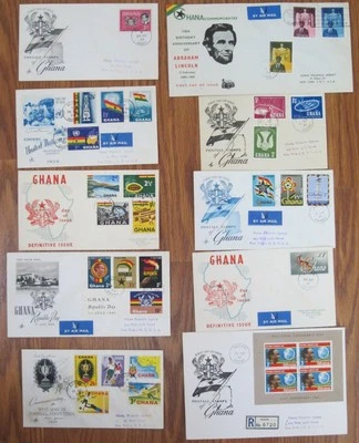 Lote 10x DIEZ Ghana 1959 1960 1961 FDC Primer Día Cubierta Colección Fútbol Libertad Foto 1 de 4
