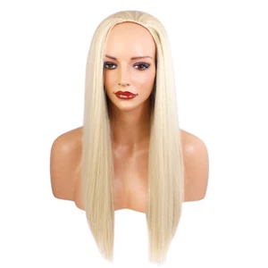 Ladies 3/4 Half Wig Light Blonde 613 Straight 22" Heat Resistant Synthetic Hair - Picture 1 of 12