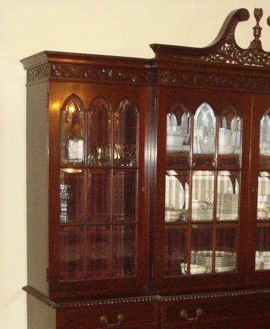 Breakfront Cabinet, Carved Mahogany, Large 7ft Wide, ANTIQUE Bookcase Cupboard Cover