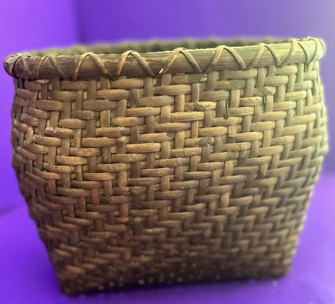 Vintage Asian Chinese Decorative Dark Brown Woven Storage Basket Cover