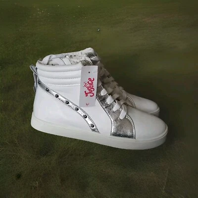 Girls Shoes Size  8 ⚖ ELLIE Sneakers White/ Silver  Lace Up Zip Hi Top - Image 1 of 4