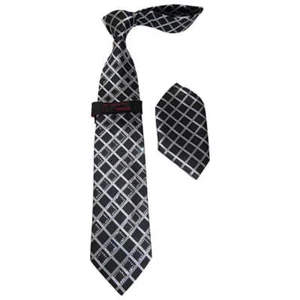 Mens Steven Land Density 100% Satin Silk Crystal Tie/Hankie Set CR29-01 Black - Picture 1 of 4